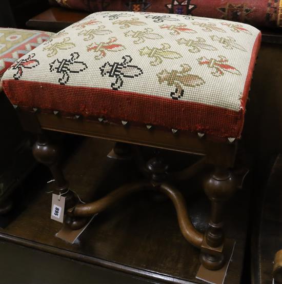 An early 20th century French walnut dressing stool